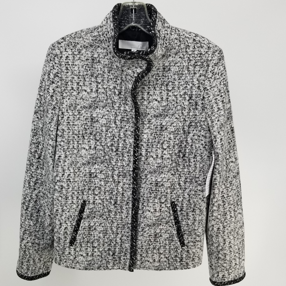 Emerson Rose Contrast Trim Zip Front Coat Jacket